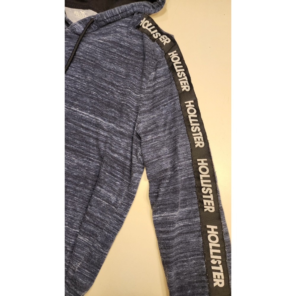 Mens Hollister Blue Long Sleeve Shirt with Black Tape Graphic Sleeve -Size Small - Picture 3 of 4